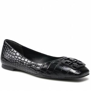 Tory Burch Black Croc-Embossed Ballet Flats